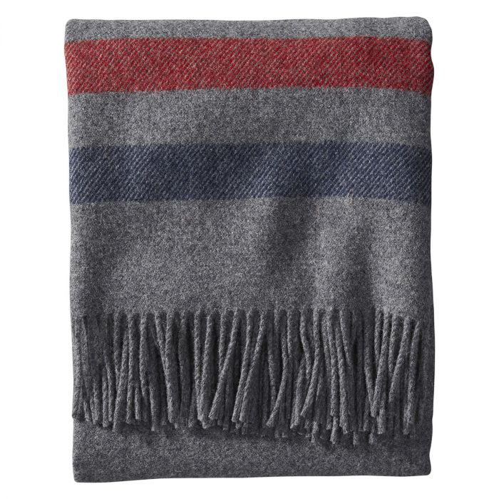 Pendleton Eco-Wise Wool Washable Fringed Throw Red Stripe
